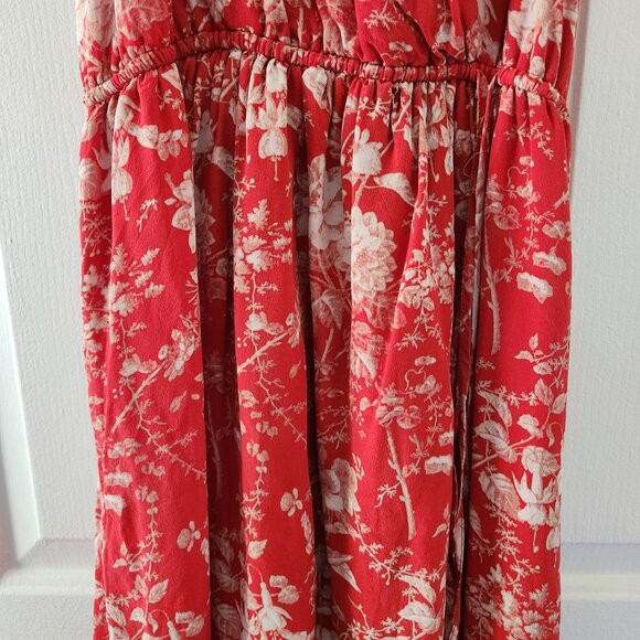 Lucky Brand Silk Red Floral Midi High Low Sun Dress Summer Dress - Size S - Picture 3 of 11